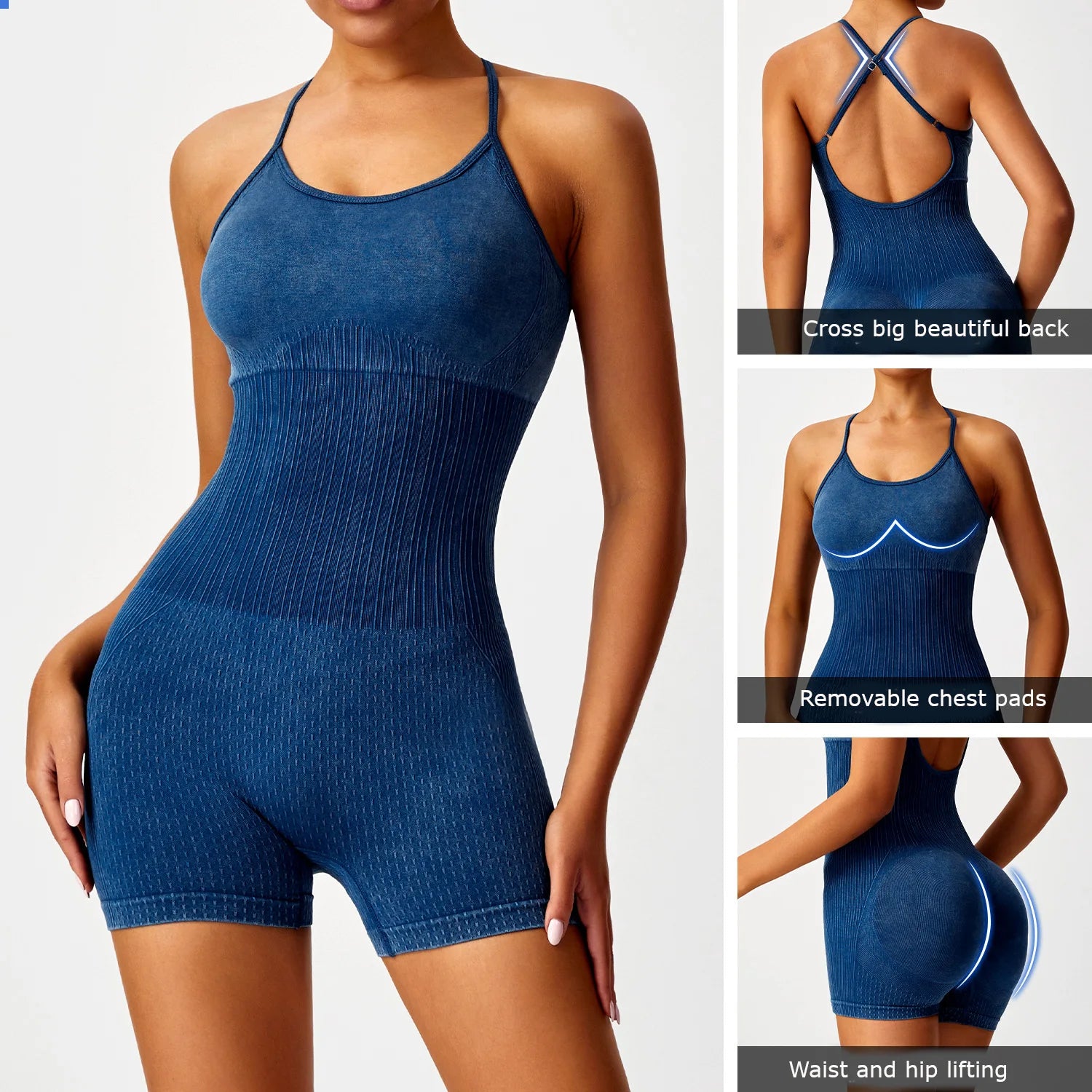 Scrub Wash One-piece Yoga Wear High-intensity Removable Chest Pads Fitness Suspender Yoga Jumpsuit Running Sports Jumpsuit