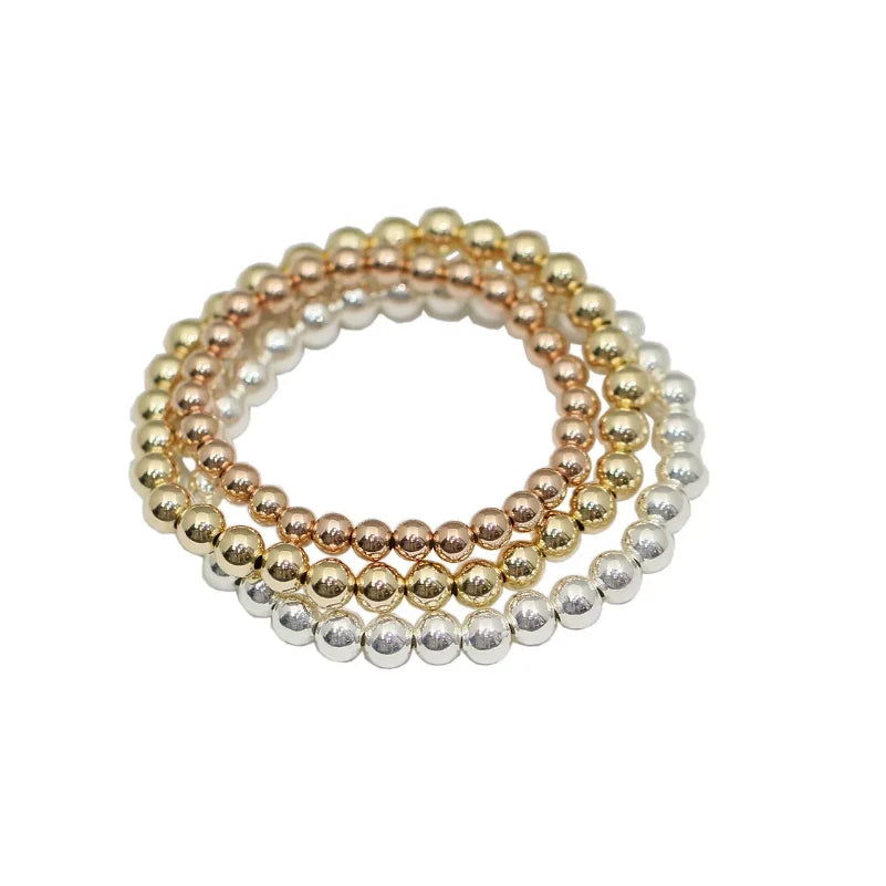 Beadsnice 14K Gold Filled & Silver round Beaded Stretch Bracelet Trendy Stackable Bracelets for Anniversaries