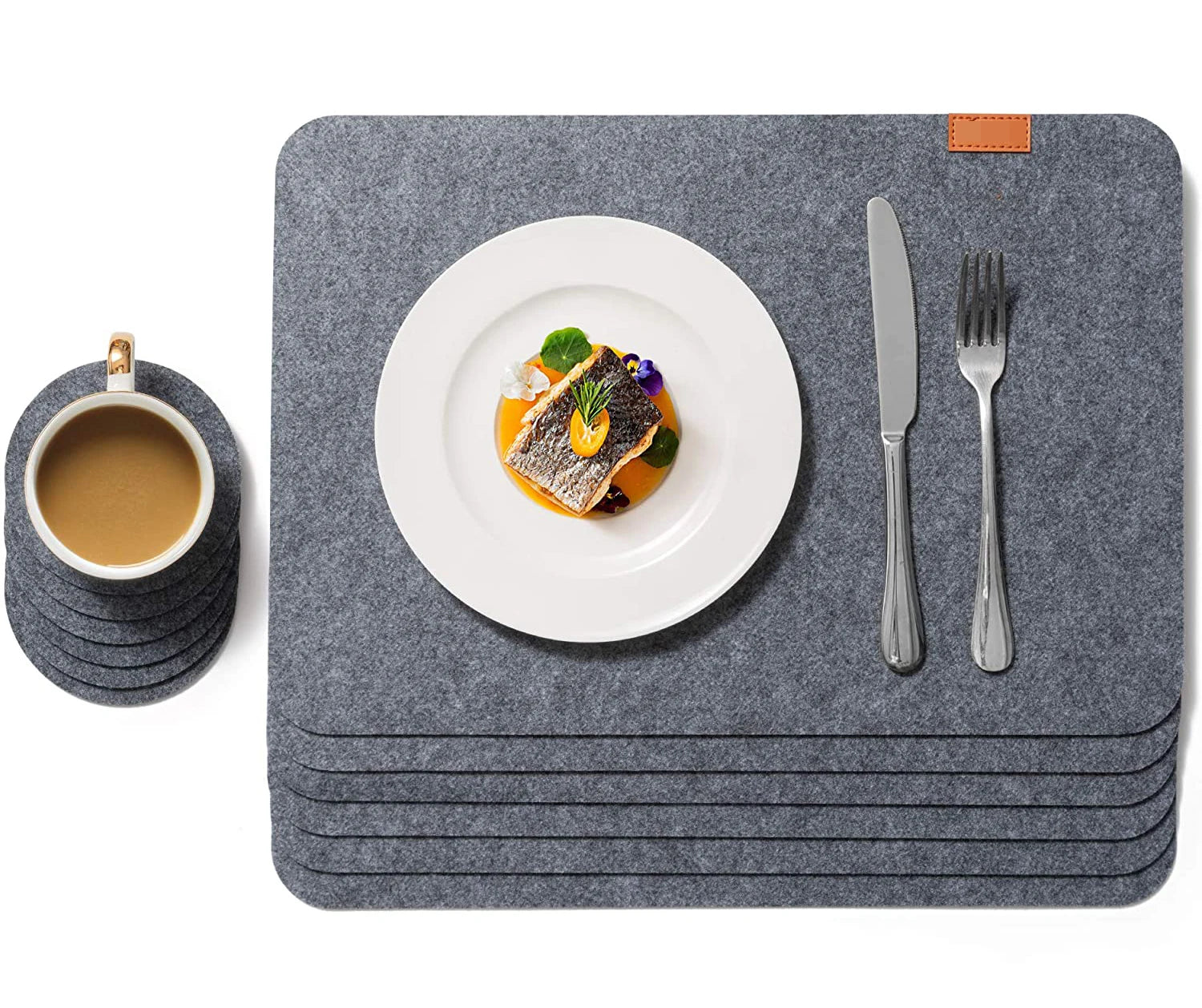 Set of 6 Classic Style Fabric Felt Place Mats and 6 Coasters 5mm Thick Heat Resistant Dining Table Mat