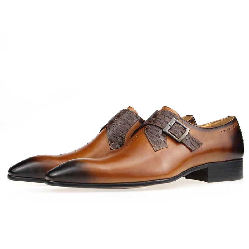 New Monk Men's Formal Oxford Shoes Social and Wedding Office Leather Carving with Pointed Toe Slip-On Closure Classic Style