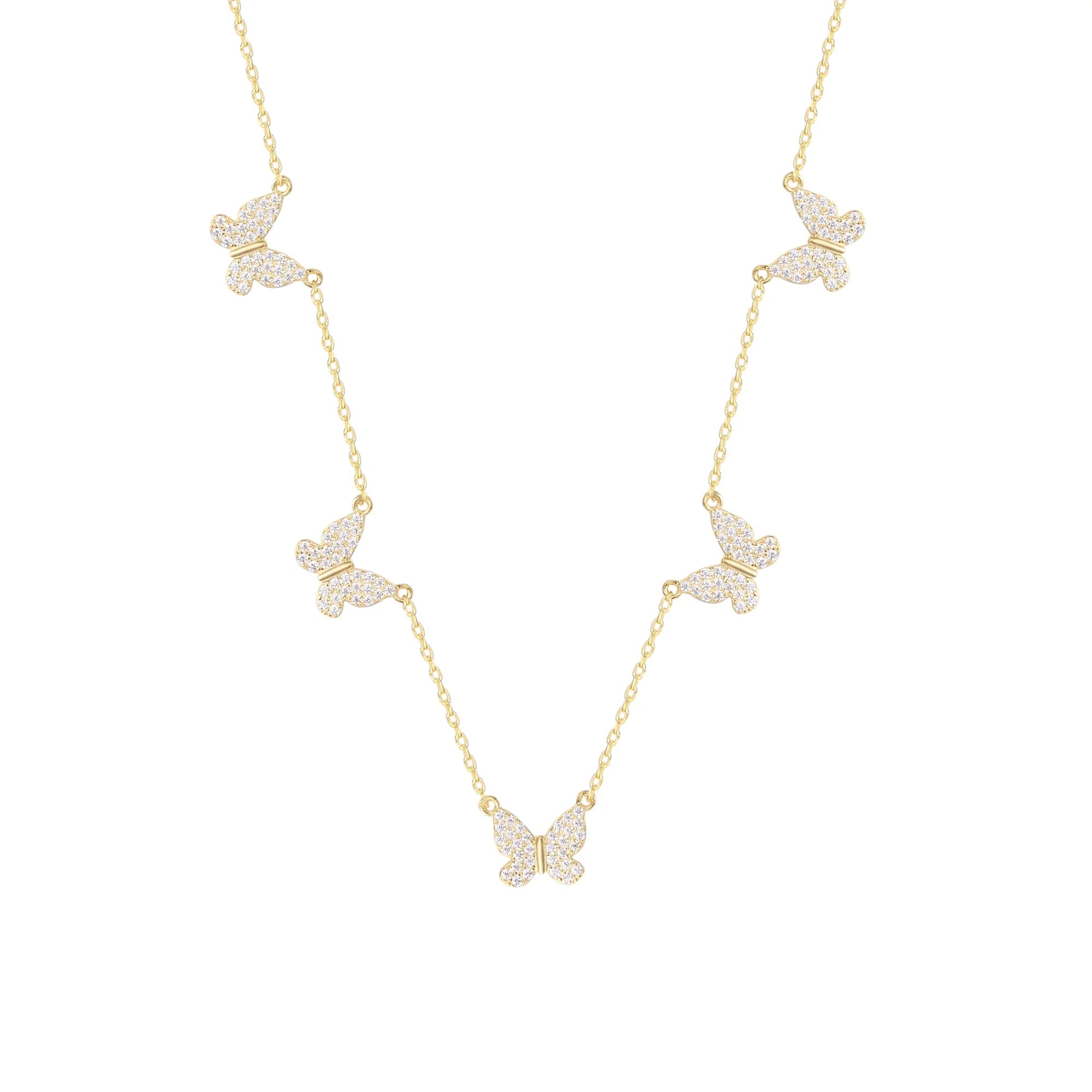 Abiding Five Butterfly Gold Plated Jewelry Classic Fashion 925 Sterling Silver Statement Necklace for Women Wedding