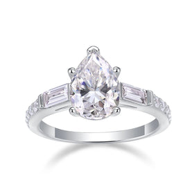 Sterling Silver 925 Moissanites Ring Fashion Classic Luxury Water Droplet Shaped Moissanite Wedding Ring Jewelry