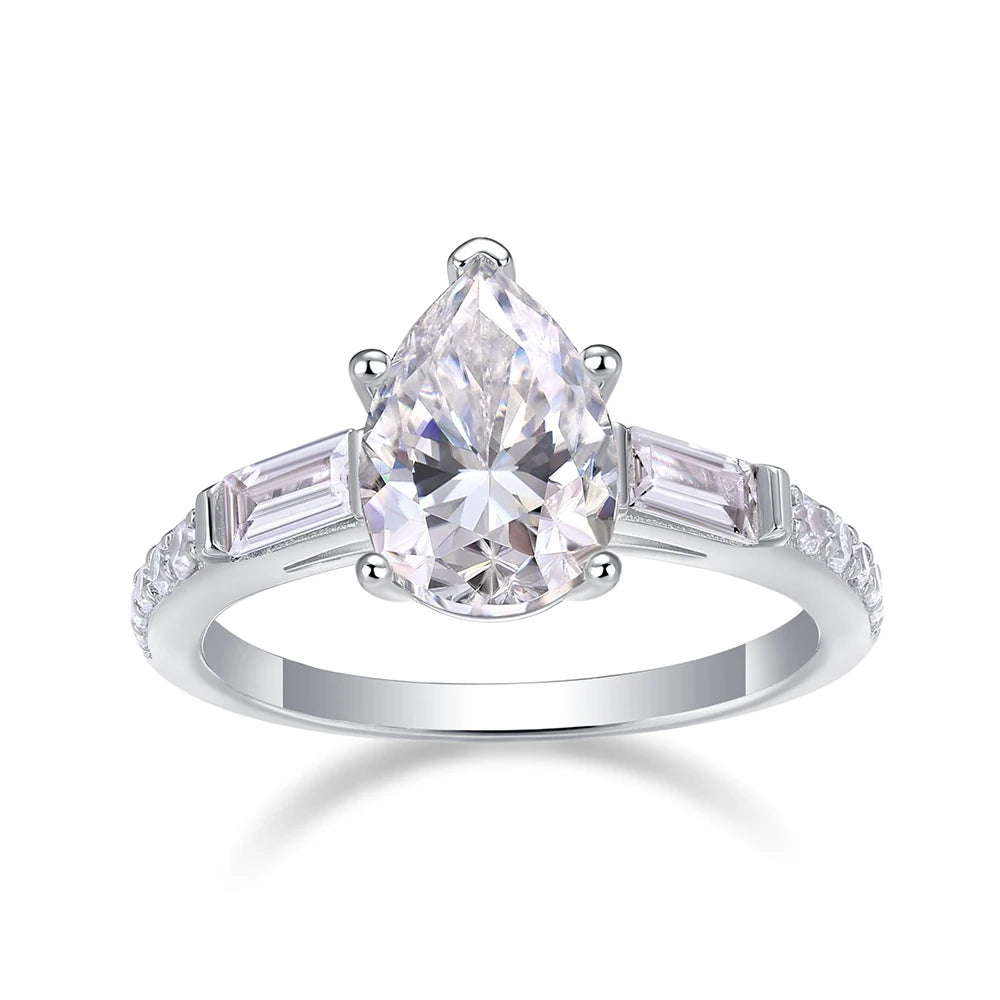 Sterling Silver 925 Moissanites Ring Fashion Classic Luxury Water Droplet Shaped Moissanite Wedding Ring Jewelry