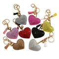 Bestselling Heart-Shaped Keychain Sparkling Crystal Rhinestone Pu Leather Car Pendant with Tassel Bling Bag Charm for Women