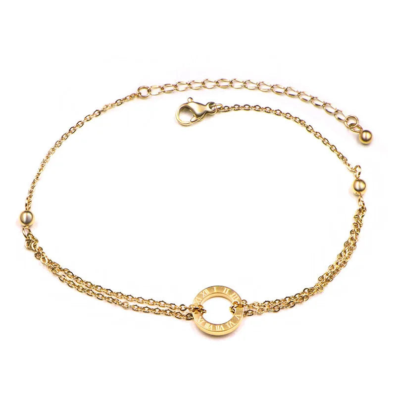 Brand New 18K Gold Double Chain Roman Numerals Summer Chain Sandal Jewelry Customization Anklet