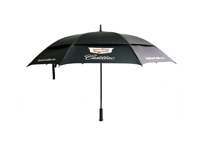 Manual Open Golf Umbrella Black with Light Logo UV Protection Strong Straight Minimalist Design EVA Handle Nylon Material