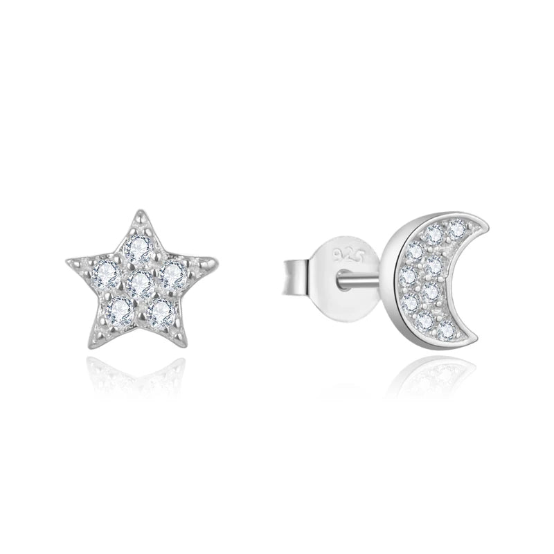 925 Sterling Silver Gold Plated  Stud Earrings BoRuo Crescent Moon Star Earrings