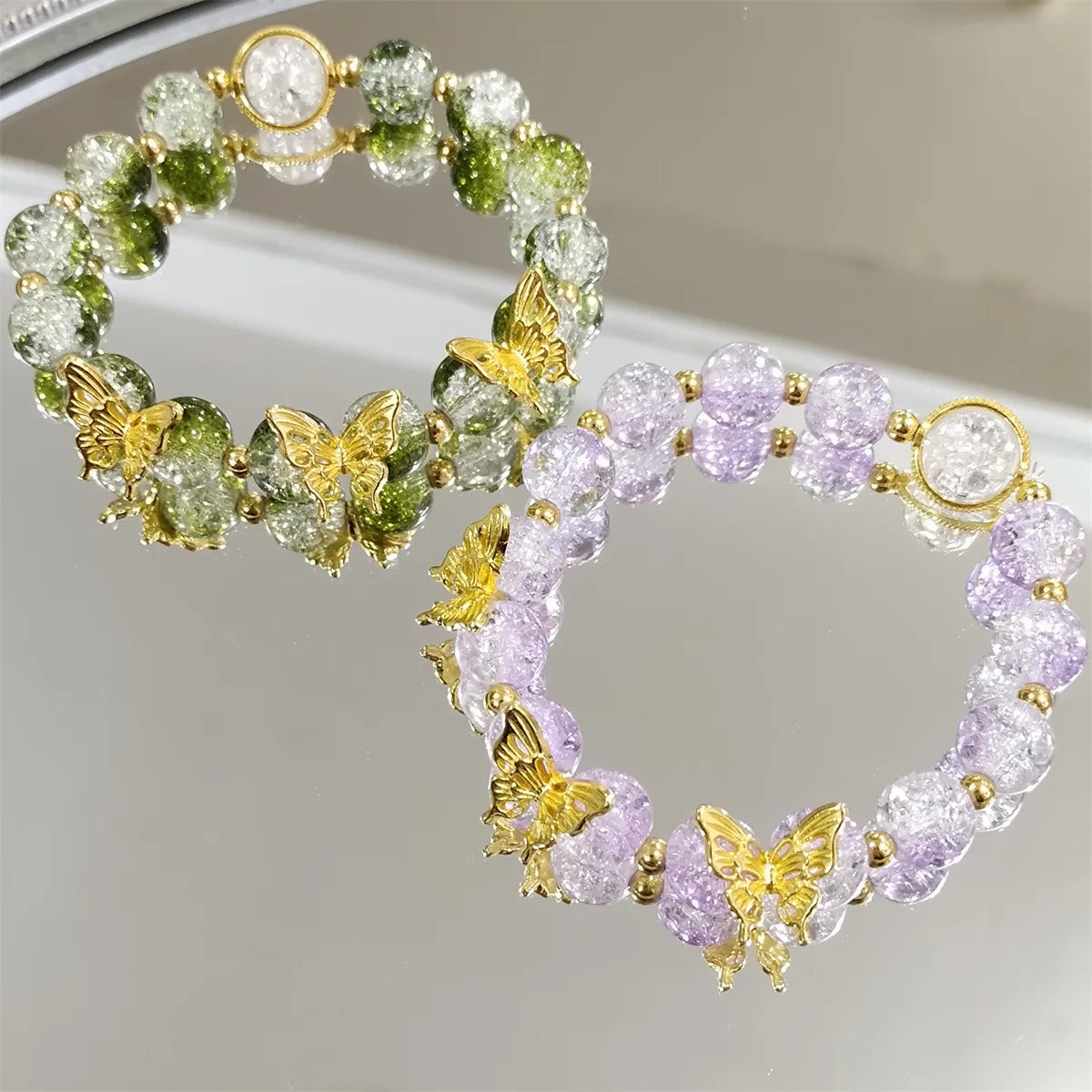 INS Fantasy Popcorn Cracked Crystal Beads Bracelet Butterfly Charm Gradient Color Girl Women Friendship Bracelets Jewelry Gift