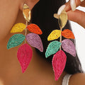 KAIMEI 2025 New Arrival Fashion Jewelry Sweet Summer Vacation Colorful Lafite Grass Leaf Earrings Bohemian Fashion Earrings