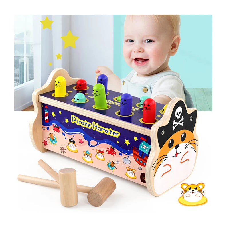 Wooden Multi-function Kids Car Classic Cartoon Hammer Toy Whac-a-Mole Mallet Knocking Montessori Toys for Toddlers