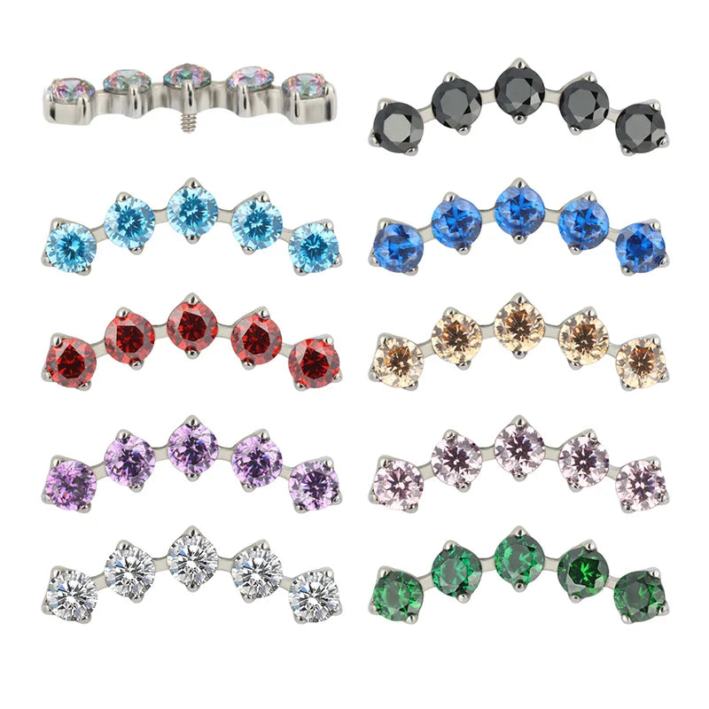 Wholesale Fine Jewelry Labret Earring Body Piercing Titanium 16G Internally Thread 5 Prong Set CZ Stone Top Nose Ring Jewelry