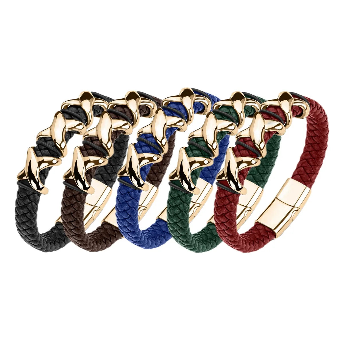 Latest Hot Sale Leather Rope Woven Customized Men Gold-Plating Magnetic Bracelet Fashion Accessories Jewelry