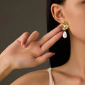 Stainless Steel Flower with Pearl Pendant Drop Earrings for Women Trendy Lady Earring Hanging Accessories on Ear Fashion Jewelry