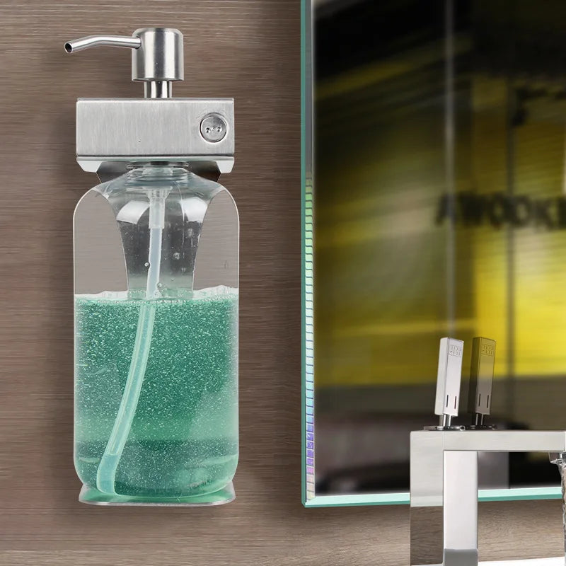 Wall Mounted Stainless Steel Automatic Liquid Soap Dispenser & Shower Gel Holder with Lock Modern Bathroom Design