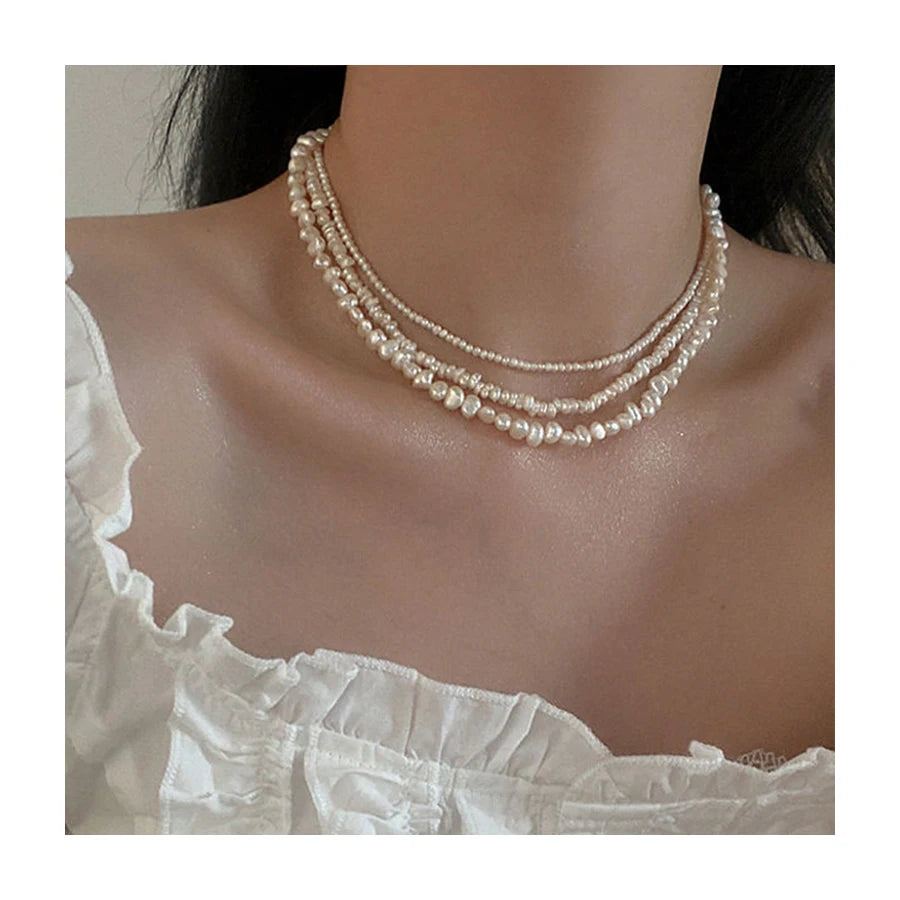French Retro Freshwater Pearl Choker Necklace for Women Pearl Beaded Necklace Bohemia Jewelry