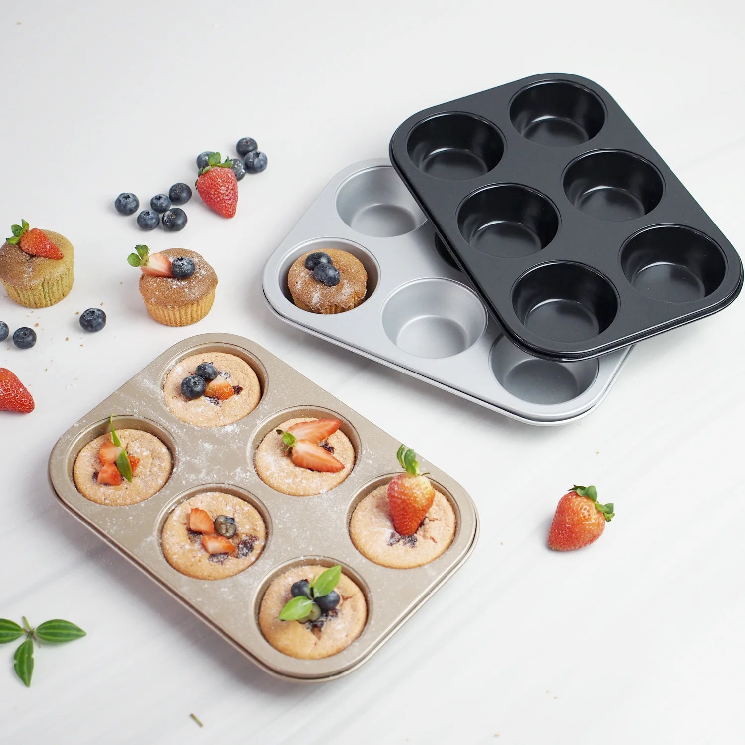 Large 6-Cup Deep Nonstick Muffin Pan Carbon Steel Oven-Bakeware with Metal Hole Stand for Cake/Baking Tray for Wedding Pies