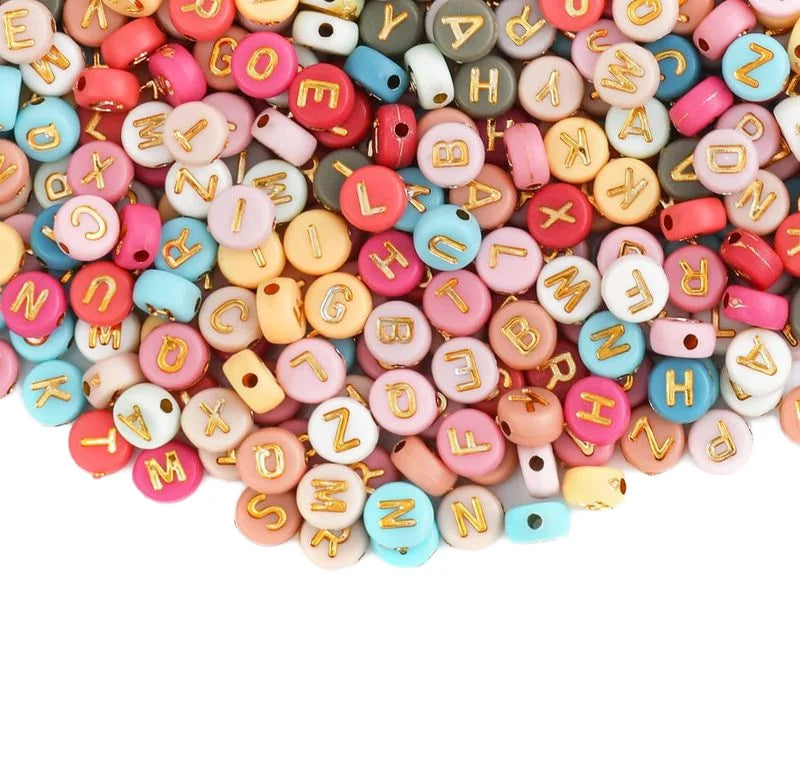 Hot Sale 100pcs Round Gold Flat Acrylic Loose Alphabet Beads Handmade Craft Decor in Multiple Colors for DIY