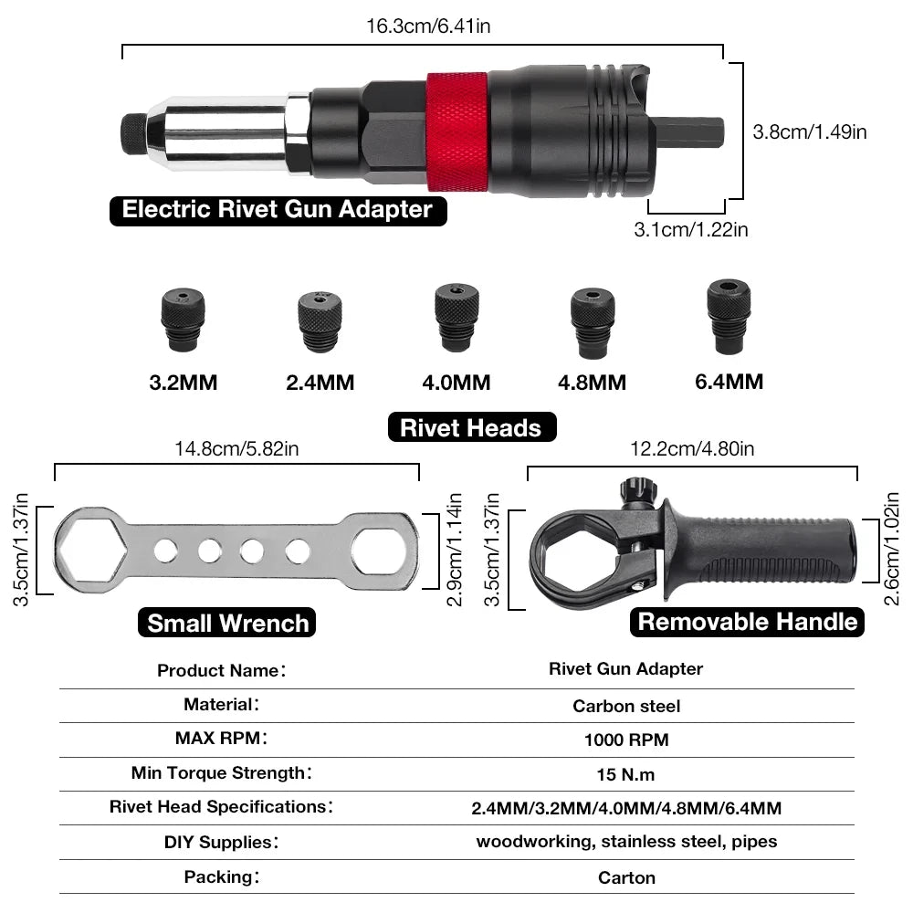 2.4MM3.2MM4.0MM4.8MM6.4MM Electric Rivet Nut Tool Adapter Insert Nut Riveting Tool Home Cordless Rivet Nut Gun Converter