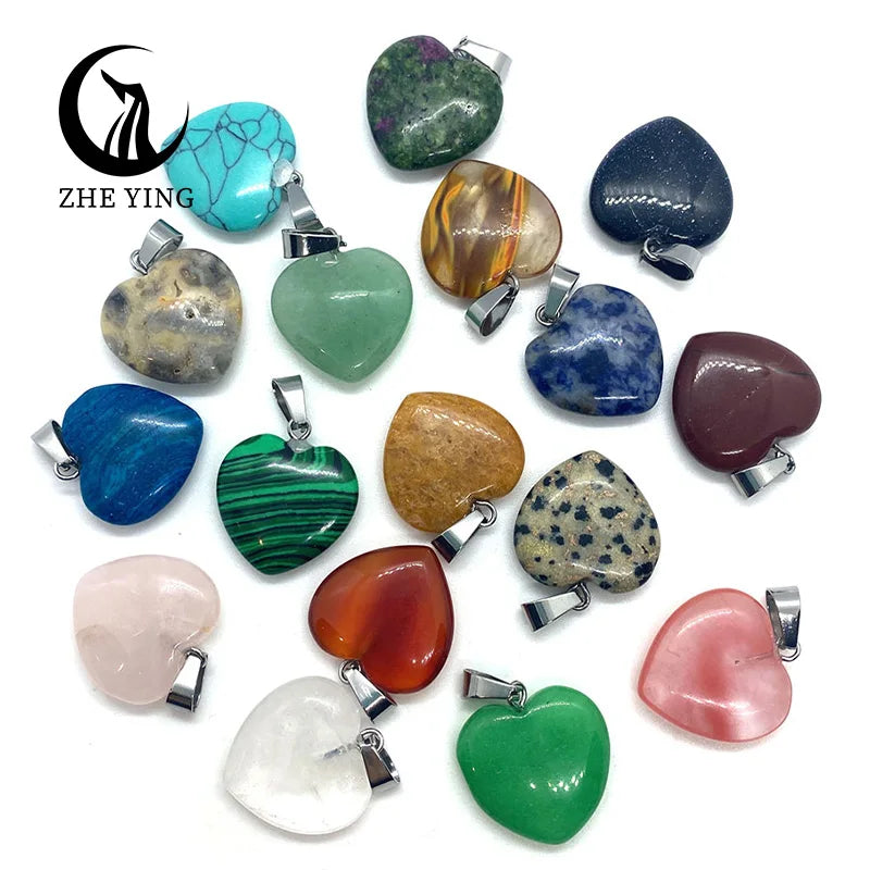 Zhe Ying Heart Shape Crystal Pendant Quartz Pendant Stone Beads Natural Stone Pendant