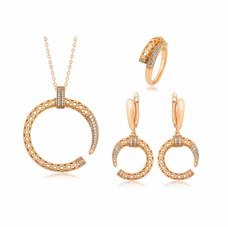 A00909366 Xuping Jewelry Charm Temperament Jewelry Semicircle Pendant Necklace Earrings Ring Three-piece Set