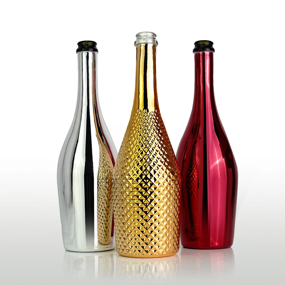 Custom Label Screen Printing & Electroplating 750ml Gold Blue Color Extra Flint Glass Cork Vodka Tequila Gin Liquor Bottle