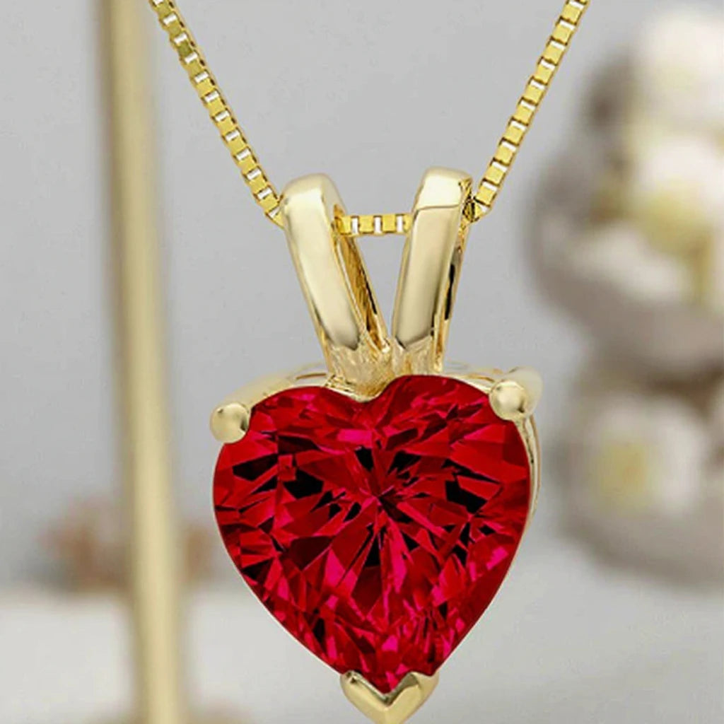Brilliant Heart Cut Solitaire Pendant Necklace Genuine Natural Pomegranate Red Garnet Jewelry Solid 14k Yellow Gold Gift Classic