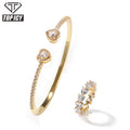Luxury Bling Heart Iced out Cubic Zirconia Bracelet and Ring Set 18K Gold Plating for Rapper Fashion or Gift