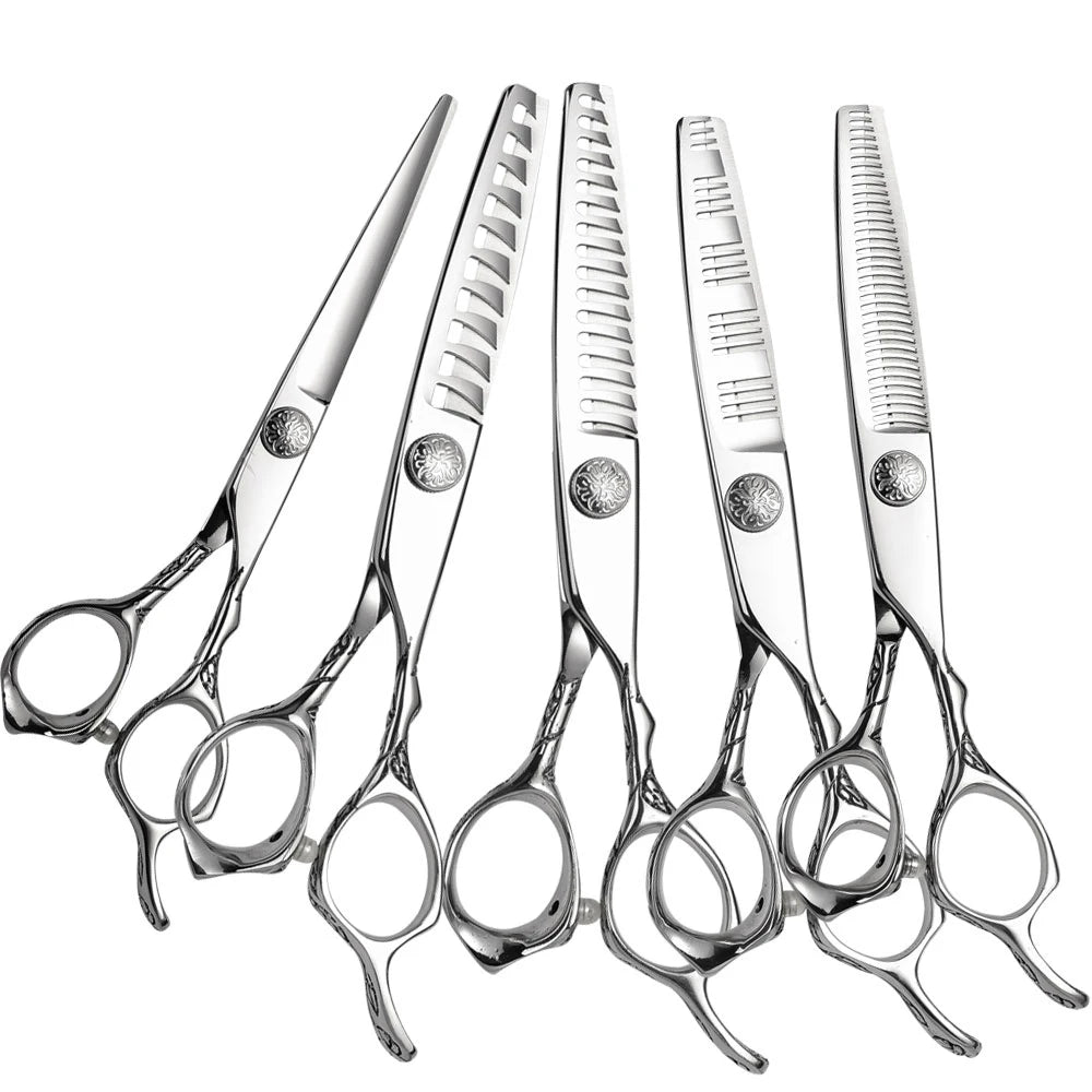 440C Silver Handle Beauty Professional Hair Cutting & Thinning Scissors Set 5.5"-7" Stainless Steel Blades for Hair Stylists