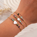 Go2boho Boho Style Gold Plating Chain Bracelet Set with Heart and Star Charms Multicolor Beads for Women Adjustable Gift Jewelry