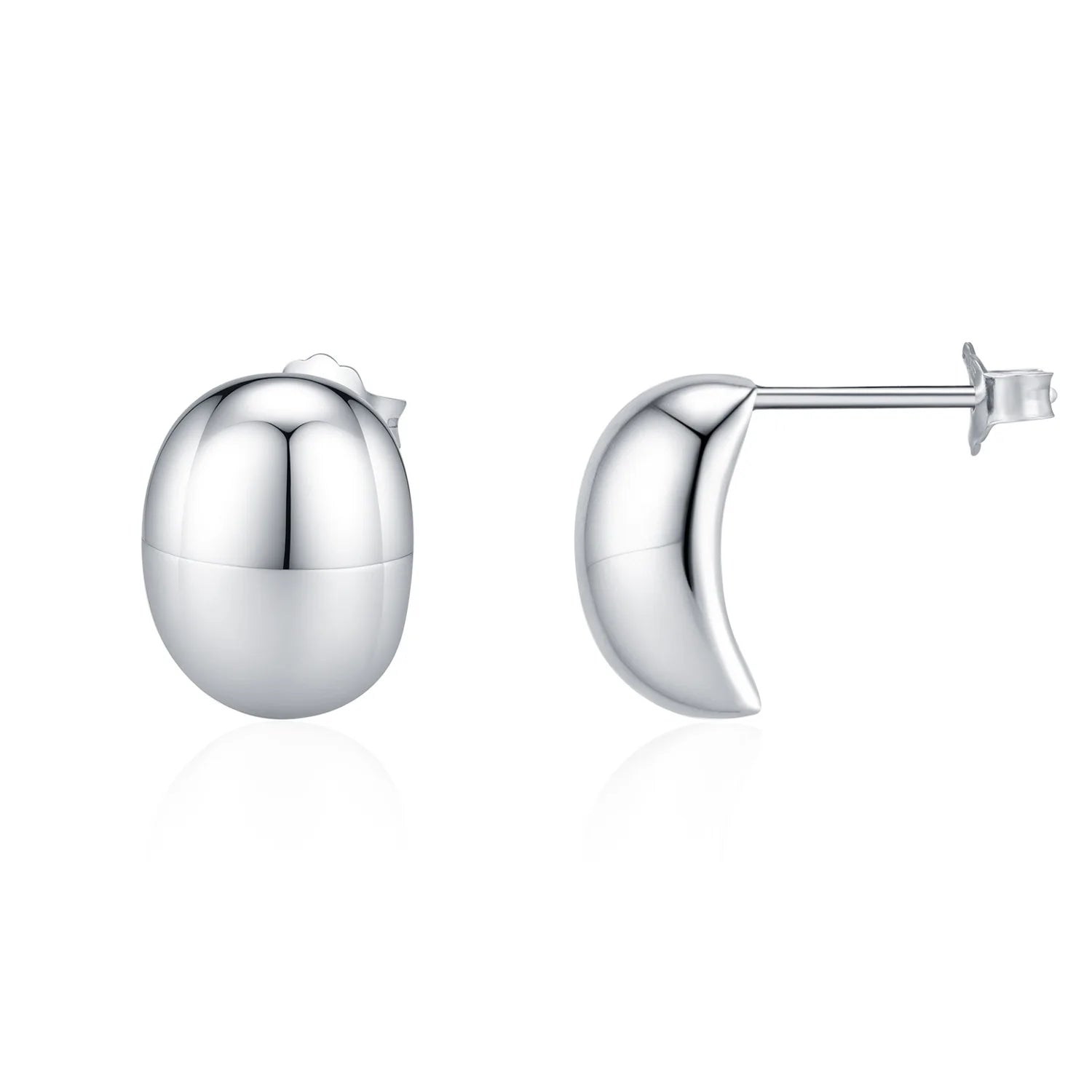 High-end Glossy Polished Bean Earrings 925 Sterling Silver Plain Semi-circle Earrings for Women's Daily Jewelry