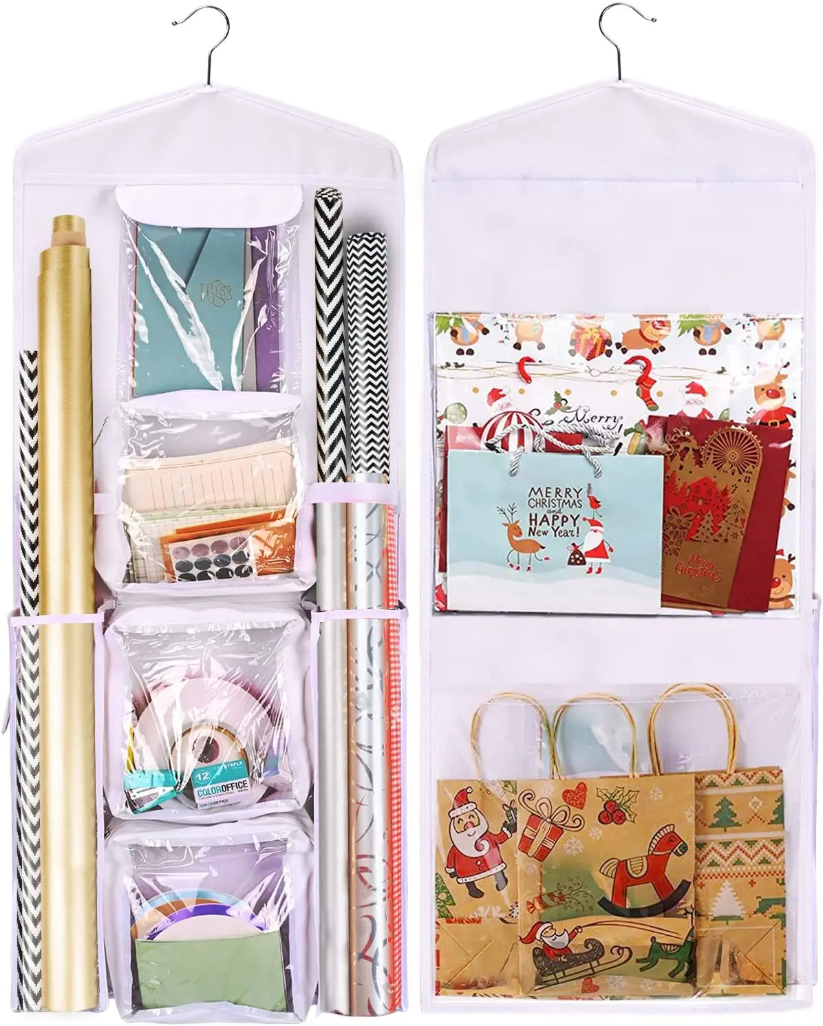Factory Custom Christmas Hanging  Double-side Gift Wrap Organizer Wrapping Paper Storage Organizer