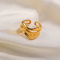 Fashion Simple Wave Rings for Women Stainless Steel Waterproof 18k Gold Plated Double Layer Open Ring
