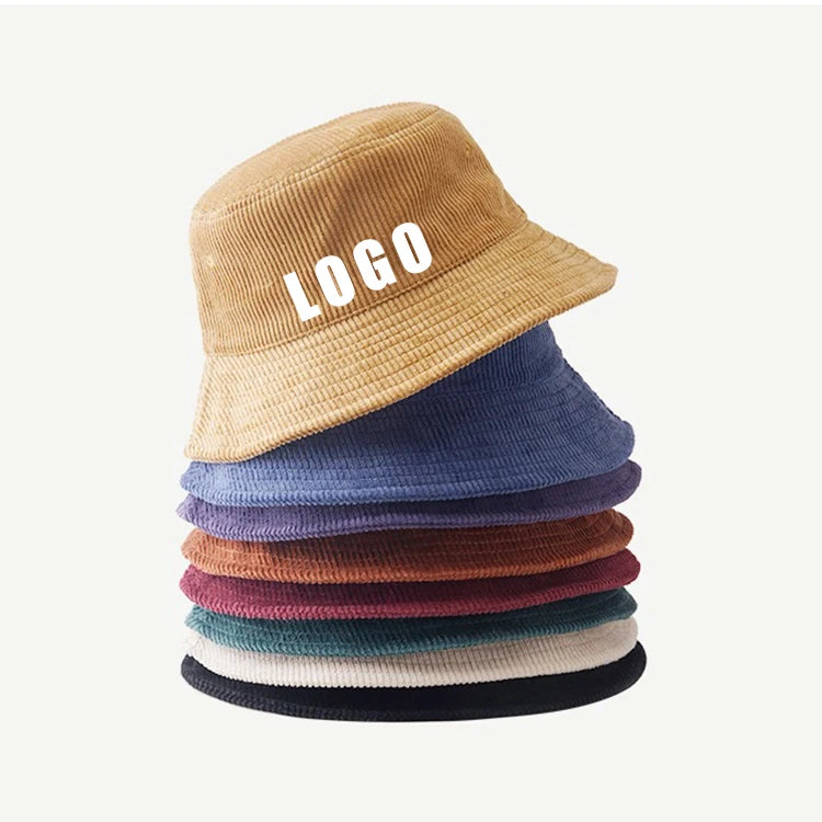 Wholesale Designer Winter Custom Fluffy With String Adult Bucket Cap Black Wide Brim Corduroy Bucket Hat for Woman