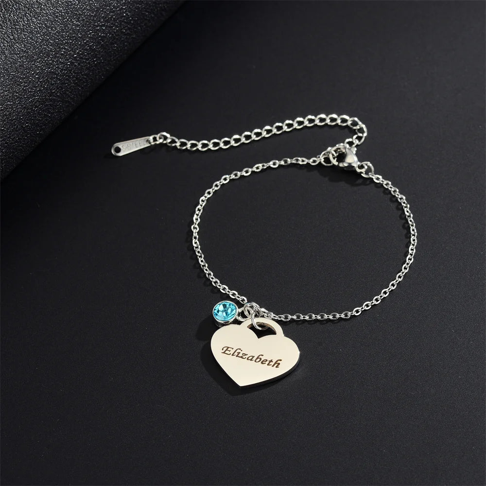 Personalized English Letter Necklace Pendant Birthday Stone Necklace Name Laser Engraving