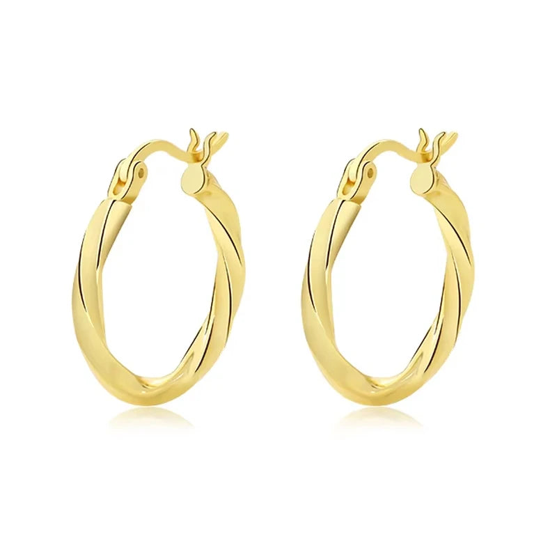 Dainty Classic 925 Sterling Silver 18K Gold Plated Brilliant Twist Rope Shape Circle Hoop Earrings for Women