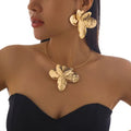 New Gold Color Alloy Metal Big Flower Stud Earring Necklace Set High-Quality Fashion Jewelry Accessories for Women