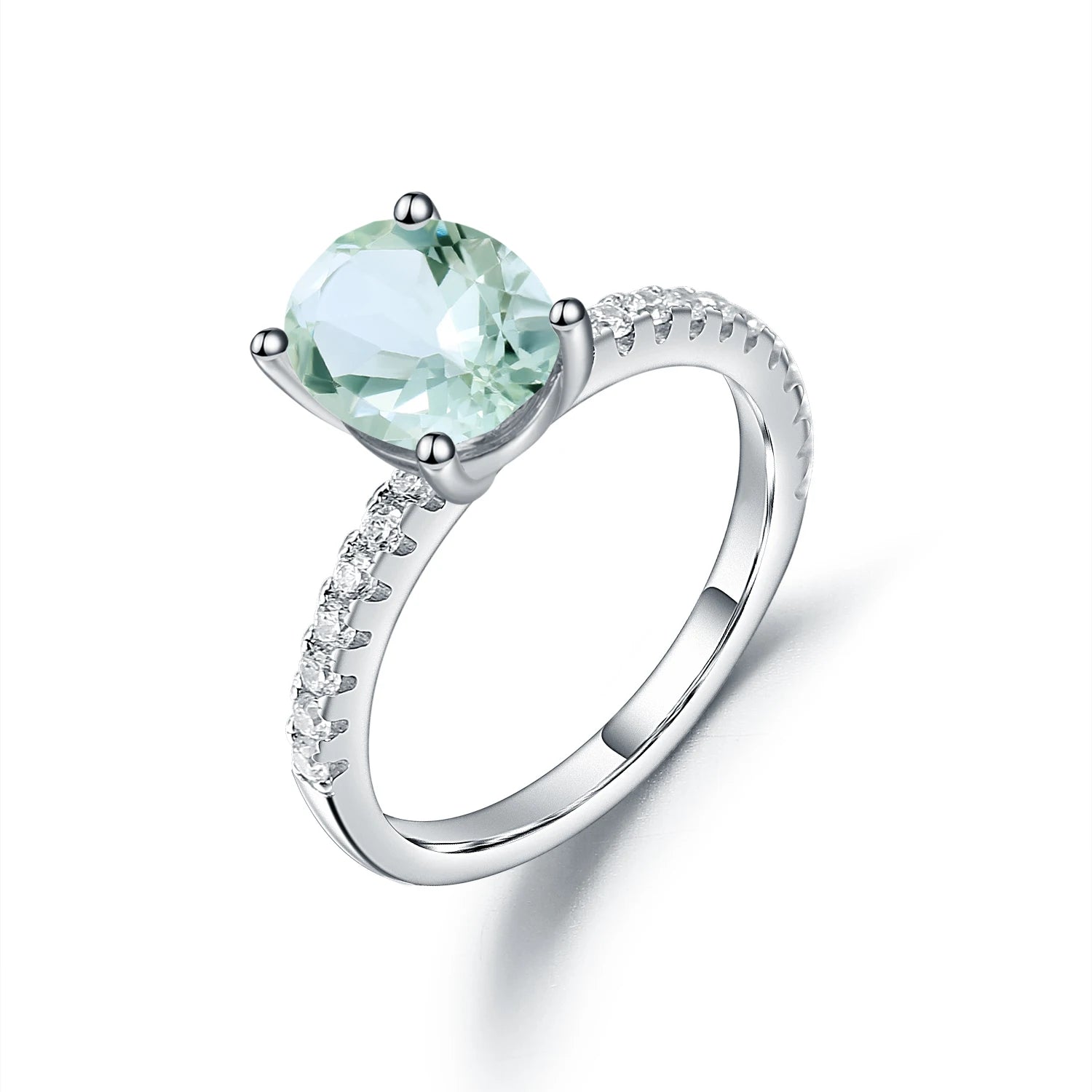 KH066 Abiding Jewelry Hot Selling 8x10mm Large Genuine Prasiolite 925 Sterling Silver Natural Gemstone Ring