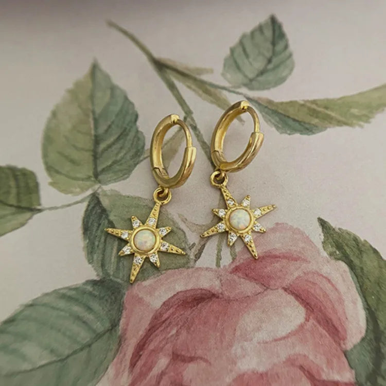 14k Gold Plated Fashion Women 925 HoopStarburst Opa Stars Earrings