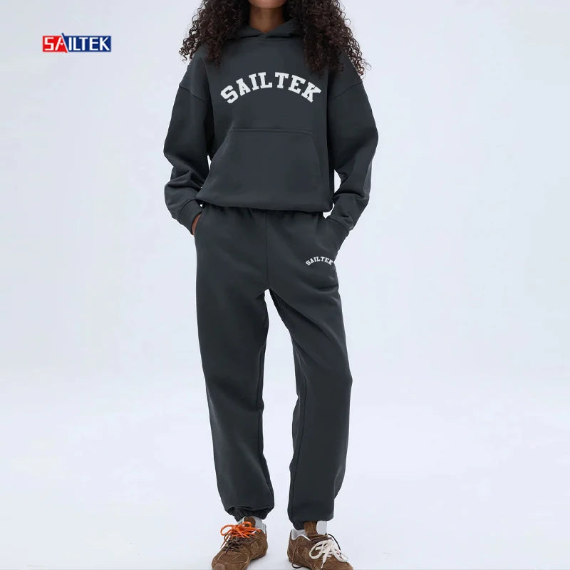 Women's Casual Sets Custom Embroidered logo Tracksuit Fleece Cotton 2 Piece Sweatpants and Hoodie Set Jogging Suits