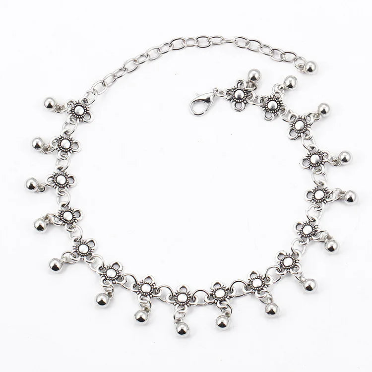 AA00514 Alloy Jewelry Simple Hollow Tassels Retro Flower Anklet Bracelet for Women Factory Wholesale