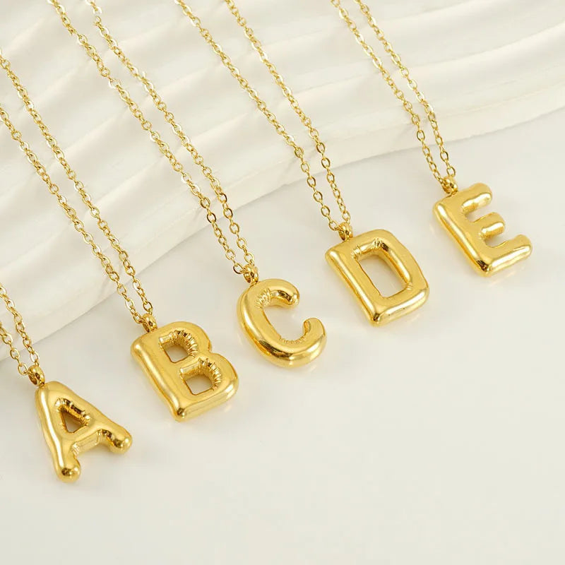Chunky Gold Silver Stainless Steel Alphabet Letter Pendant Necklace 3D Bubble Balloon Initial Letter Necklace for Women Men