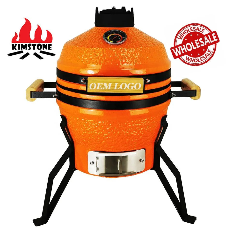 KIMSTONE 13 Inch Commercial Small Mini BBQ Grill Charcoal Portable Outdoor Barbque Grill  Ceramic Kamado Grill With Handle