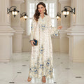 New Fashion Muslim Women V Neck Loose Long Sleeve Dubai Abaya Elegant Islamic Maxi Dress