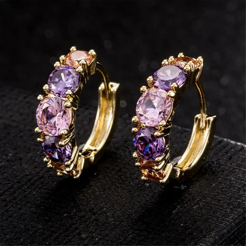 Huitan Hot Selling Multi Stone Small Hoop Earrings Silver Gold Plated Brass Jewelry Fashion Huggie Ladies Earrings for Woman