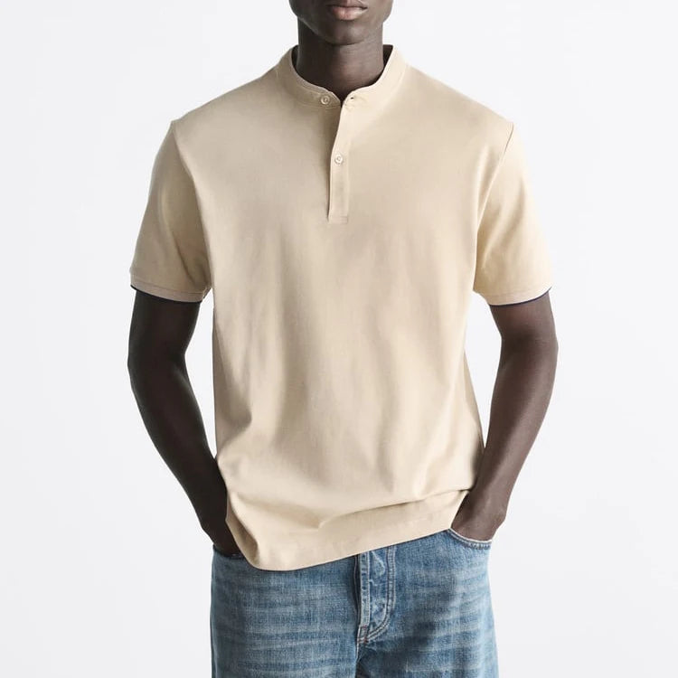 Band Collar and Front Closure With Buttons Customize Design Polo Shirt Made of High Quality Cotton Polo t Shirt for Men