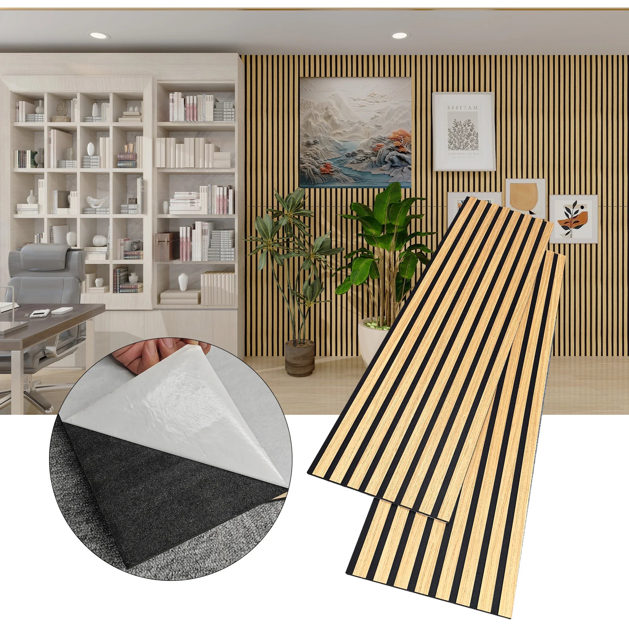 KASARO Modern Sound Absorbing Modern Peel and Stick Wall Panel Self Adhesive 3d Acoustic Wood Slat Panels for Home Decoration
