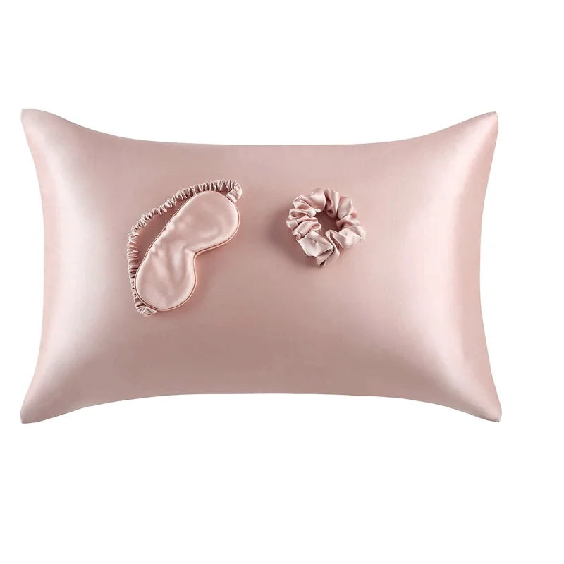 Soft Luxury Silk Satin Sleeping Pillowcase Plus Hair Scrunchies and Sleep Eye Mask