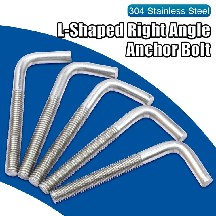 Stainless Steel 304 L-Shaped Anchor Bolt Screw M4 to M12 Sizes Plain Finish GB Standard