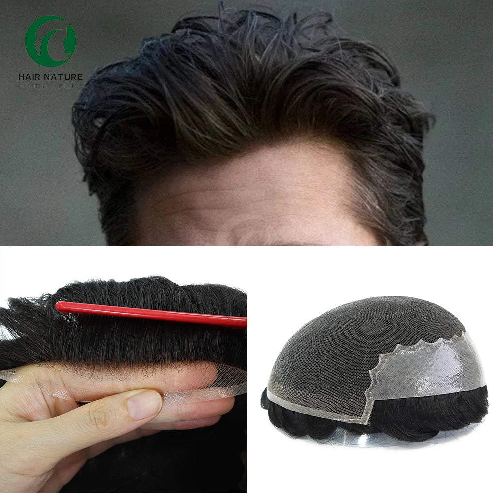 Q6 Lace and PU Base With Bleached Knotted in Front Toupee Wig for Men 130% Density Men's Hair Prosthesis Hair Replacement System