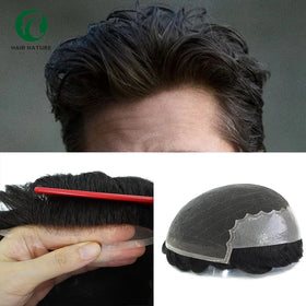 Q6 Lace and PU Base With Bleached Knotted in Front Toupee Wig for Men 130% Density Men's Hair Prosthesis Hair Replacement System